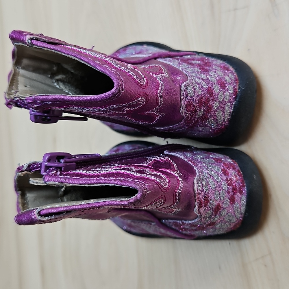 Roper Pink Sparkle Floral Zipper Infant Cowboy Boots W Rubber Soles Sz. 3 - Picture 4 of 9